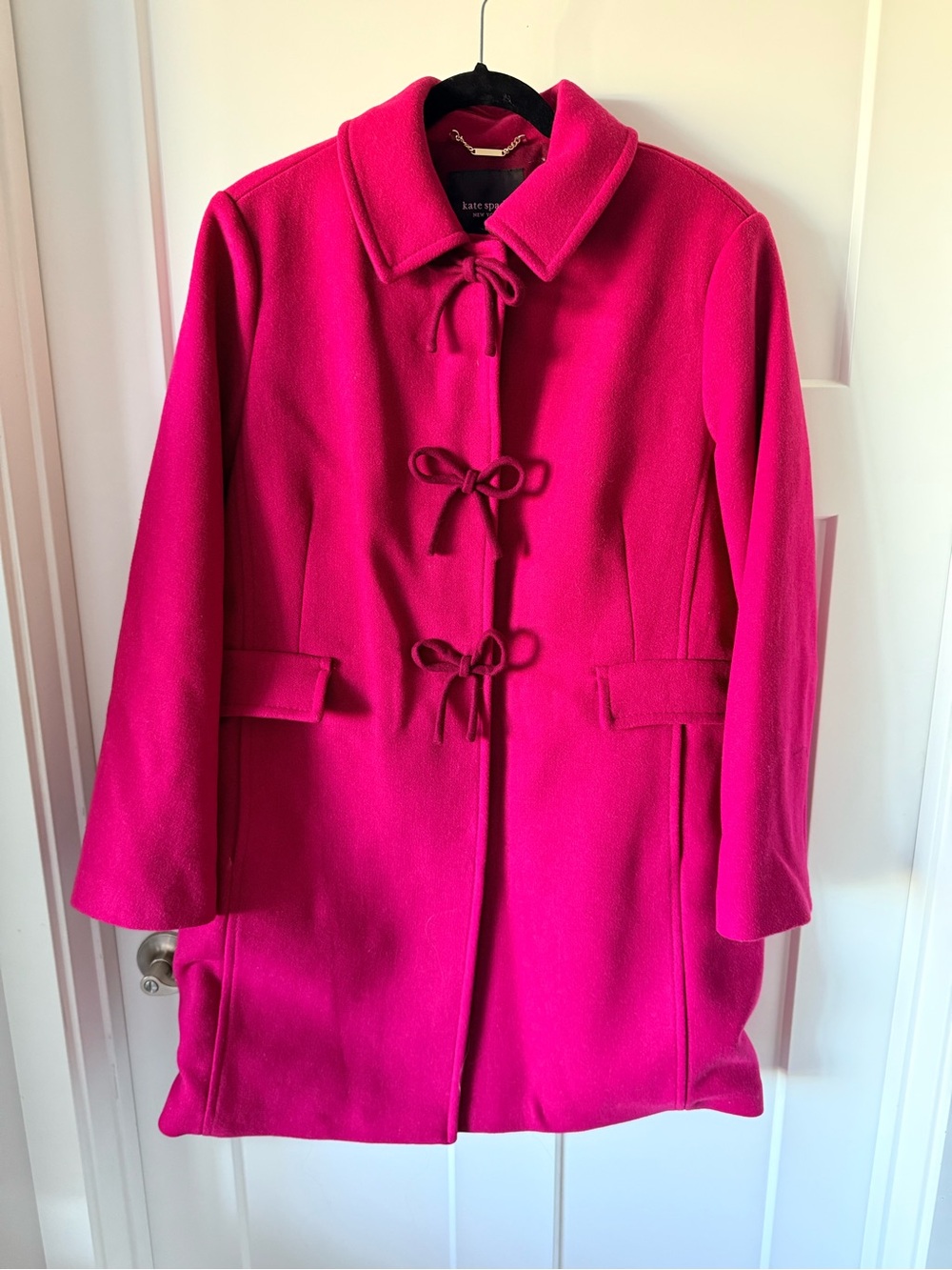 Kate Spade New York Women's Pink Wool Coat with Bow Detail NWT Size XL